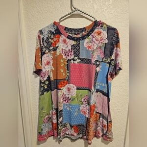 Johnny Was Multicolor Floral Patchwork Tee Size Large